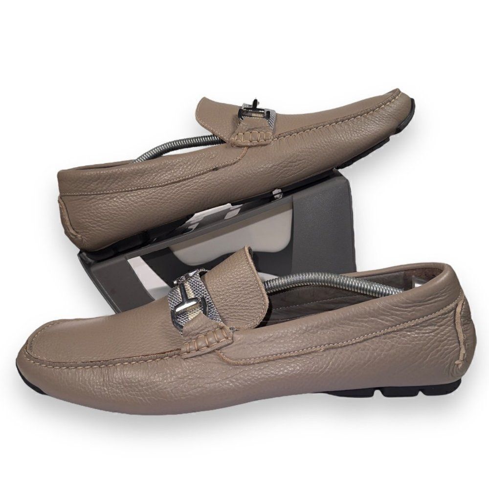 Donald Pliner Dacio Horse Bit Driving Leather Loafers Beige Men's 13